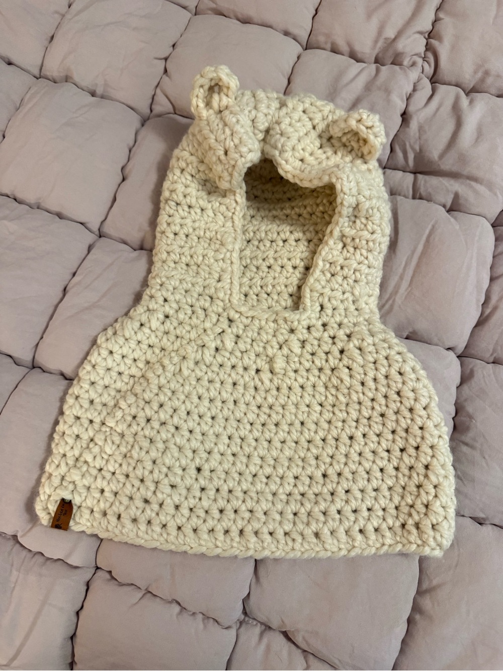 Handmade Cream Crochet Hooded Bear Vest for Kids